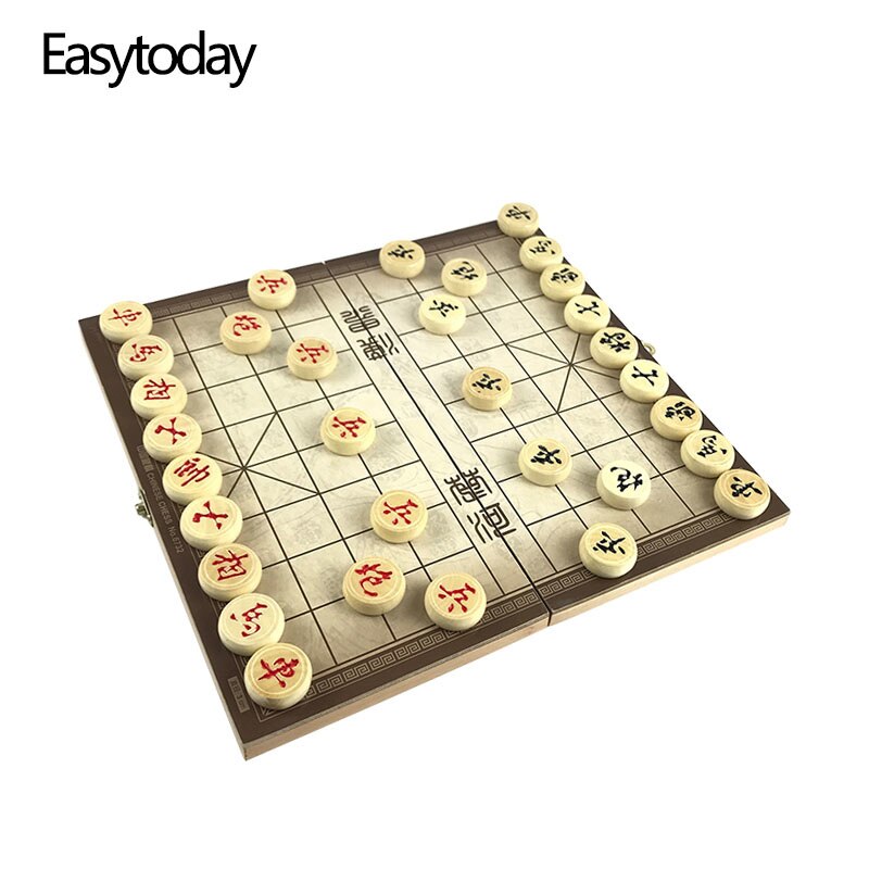 중국어 번체 체스 조각 나무 게임 세트 단단한 나무 휴대용 접는 체스 보드 고품질 게임 상자 선물